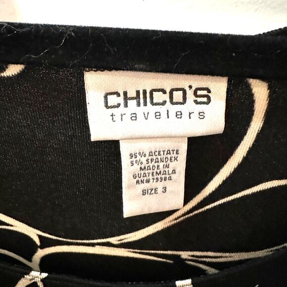 Chico's Travelers Black Beige Abstract Floral Tunic Top Size 3 - Picture 4 of 7